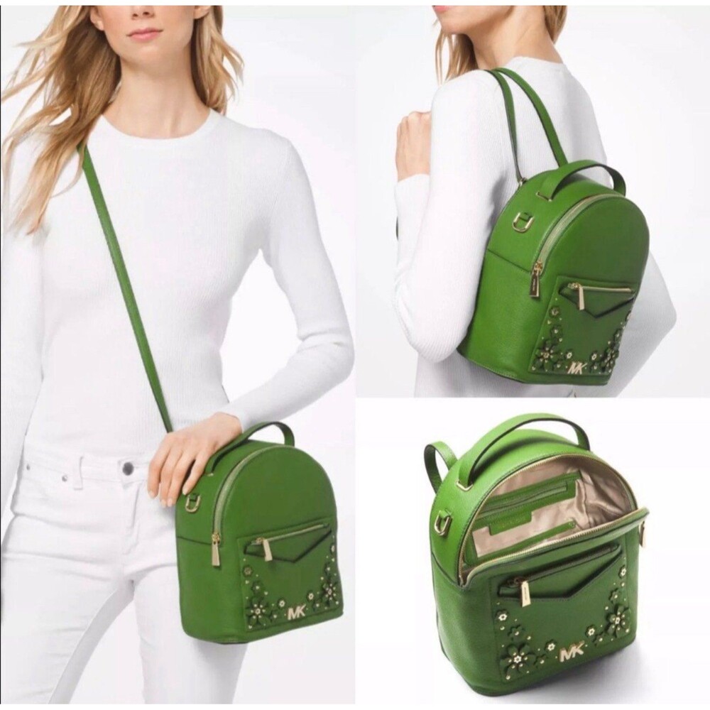Michael Kors Small Kelly Green Floral Applique Backpack